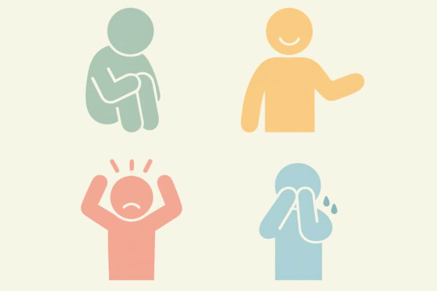 4人の異なる感情を表したピクトグラムの図