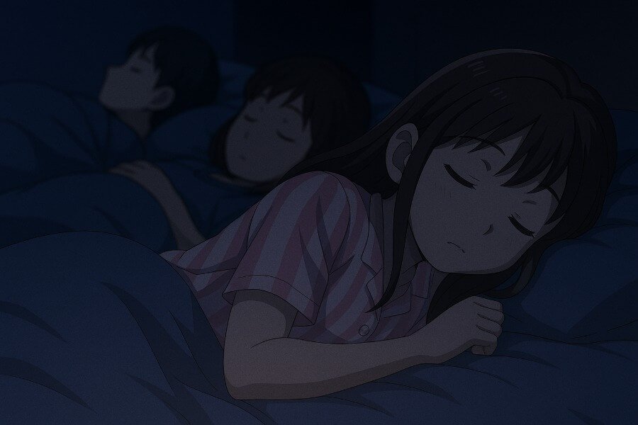 家族同じ部屋に並んで眠るイメージ