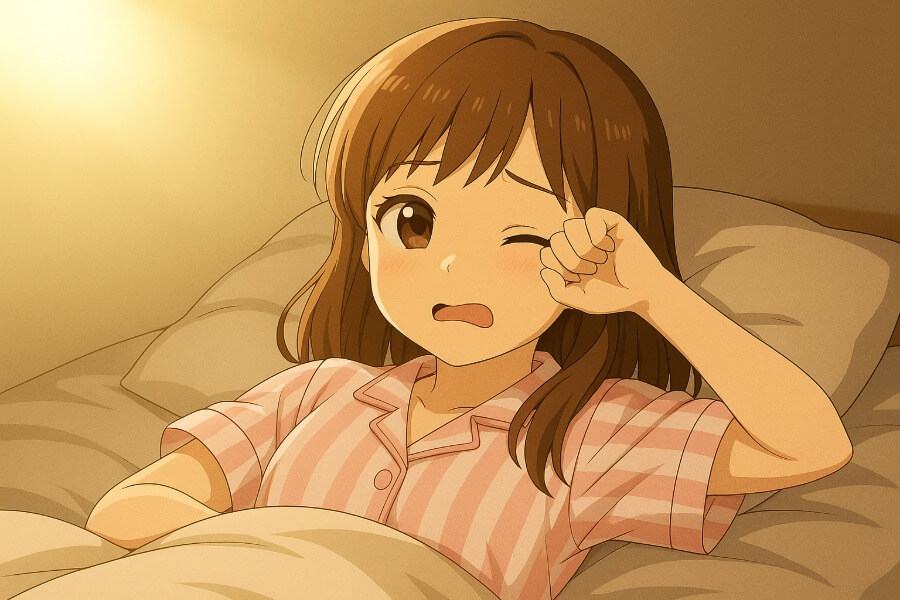 光目覚ましで起きる女の子のイメージ