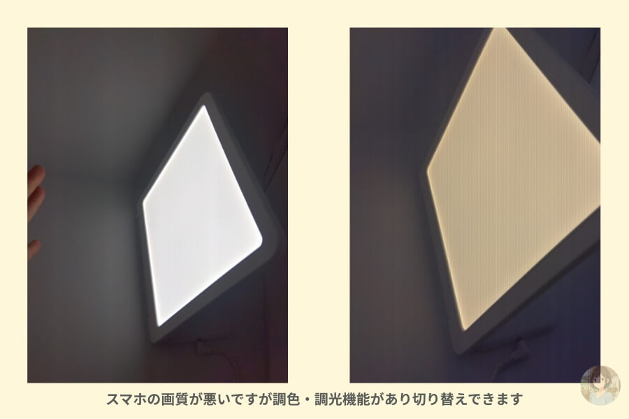 トトノエライト調光・調色機能を写真とテキストでイメージ